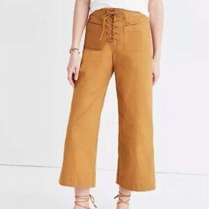 Madewell high rise Wide Leg Cropped Lace Up Pants Size 2 marigold cotton